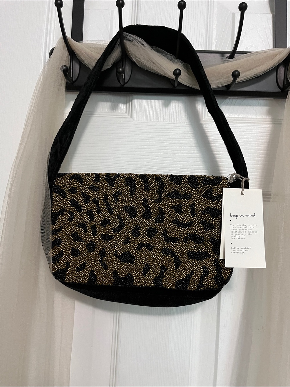 a new day Black and Gold Beaded Leopard Mini Shoulder Bag